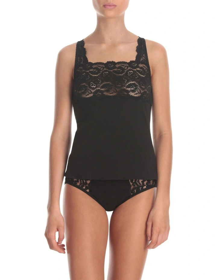 KAYSER Cotton & Lace Cami In Black 1 KAYSER Cotton & Lace Cami In Black