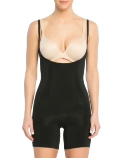 Spanx Oncore Open Bust Mid Thigh Bodysuit Black