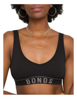 Bonds Originals Retro Rib Deep V Bra In Black