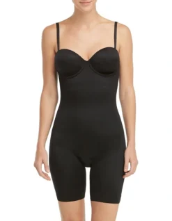 Spanx Suit Your Fancy Strapless Cupped Mid Thigh Bodysuit In Black