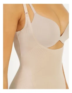 Spanx Thinstincts 2.0 Open-Bust Mid-Thigh Bodysuit Beige -SOHO Shop 831745720 831746260 3 1 720x928