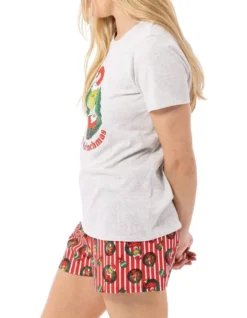 Grinch Fam Jams Merry Grinchmas Cotton Printed Knit Sleep Set In Grey/Red -SOHO Shop 925481980 3 720x928