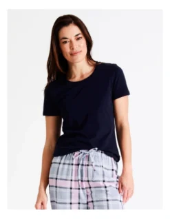 SOHO Organic Cotton Knit Short Sleeve Sleep Top In Navy