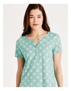SOHO Organic Cotton Short Sleeve Half Placket Nightie In Mint -SOHO Shop 929378710 929455030 3 720x928