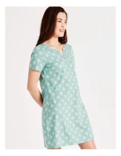 SOHO Organic Cotton Short Sleeve Half Placket Nightie In Mint -SOHO Shop 929378710 929455030 4 720x928