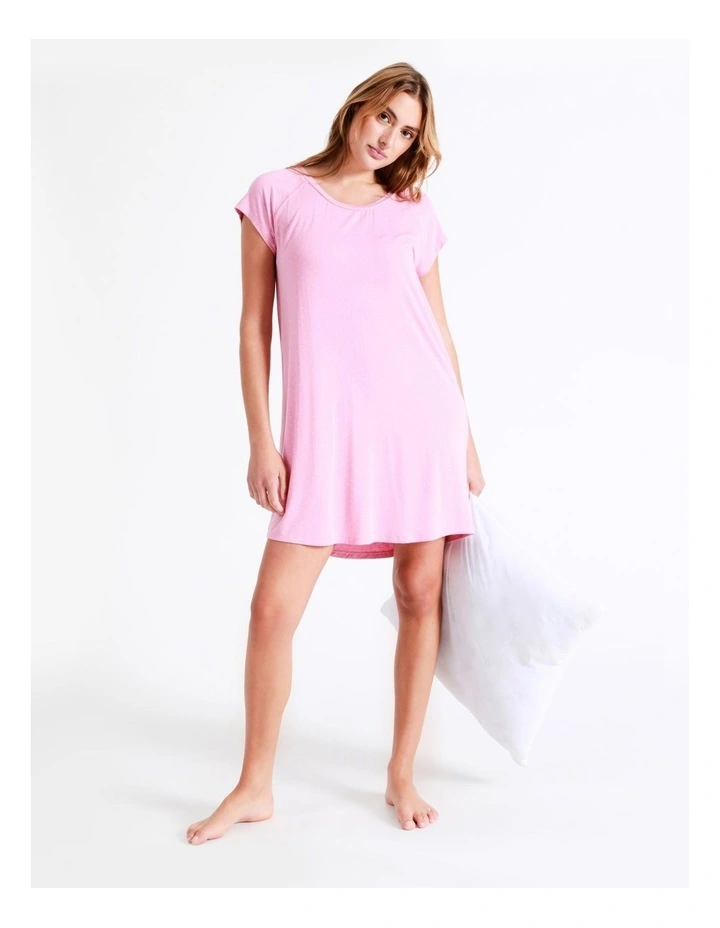 Chloe & Lola Bamboo Short Sleeve Nightie In Pink 1 Chloe & Lola Bamboo Short Sleeve Nightie In Pink