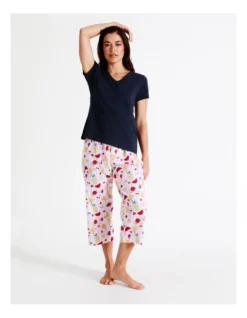SOHO Organic Cotton Knit V-Neck 3/4 PJ Set In Assorted
