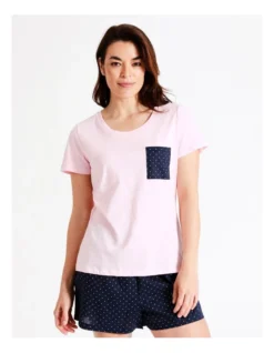 SOHO Organic Cotton Knit Short Sleeve PJ Set In Navy