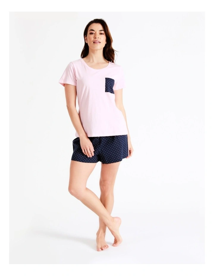 SOHO Organic Cotton Knit Short Sleeve PJ Set In Navy 2 SOHO Organic Cotton Knit Short Sleeve PJ Set In Navy - Image 2