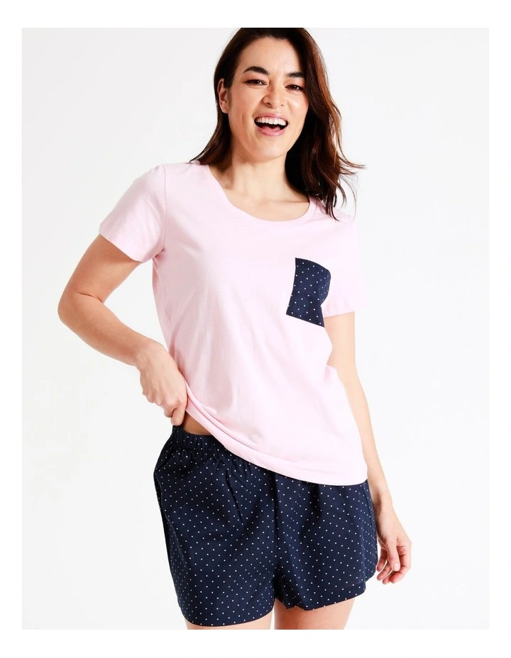 SOHO Organic Cotton Knit Short Sleeve PJ Set In Navy 3 SOHO Organic Cotton Knit Short Sleeve PJ Set In Navy - Image 3