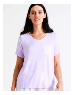 SOHO V Neck Short Sleeve Tee With Pocket In Lilac -SOHO Shop 929542240 3 720x928