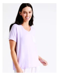 SOHO V Neck Short Sleeve Tee With Pocket In Lilac -SOHO Shop 929542240 4 720x928