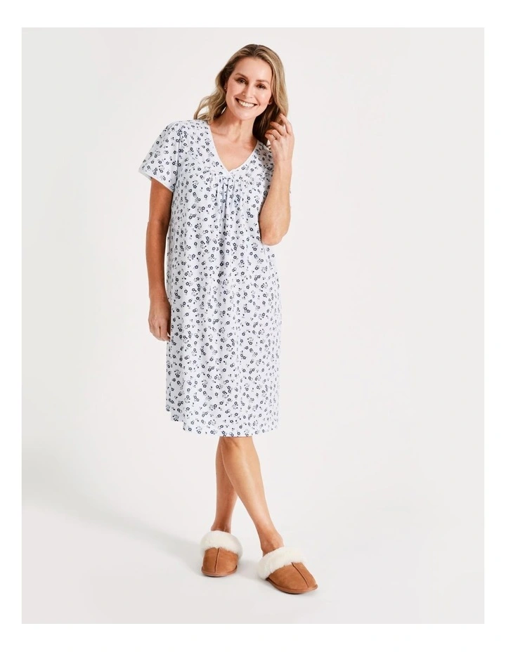 SOHO Knit Short Length Short Sleeve Nightie In Blue 2 SOHO Knit Short Length Short Sleeve Nightie In Blue - Image 2