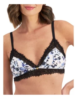 Castille Print Night Floral Bralette In Black/Blue