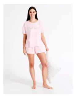SOHO Knit Short Sleeve PJ Set In Pink