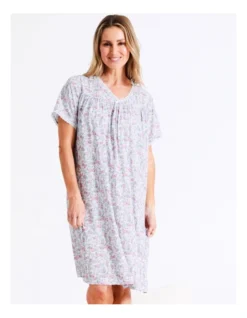 SOHO Woven Short Length Nightie In Blue -SOHO Shop 939053350 939070540 3 720x928