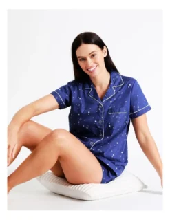 Women's Short Sleeve PJ Set In Navy