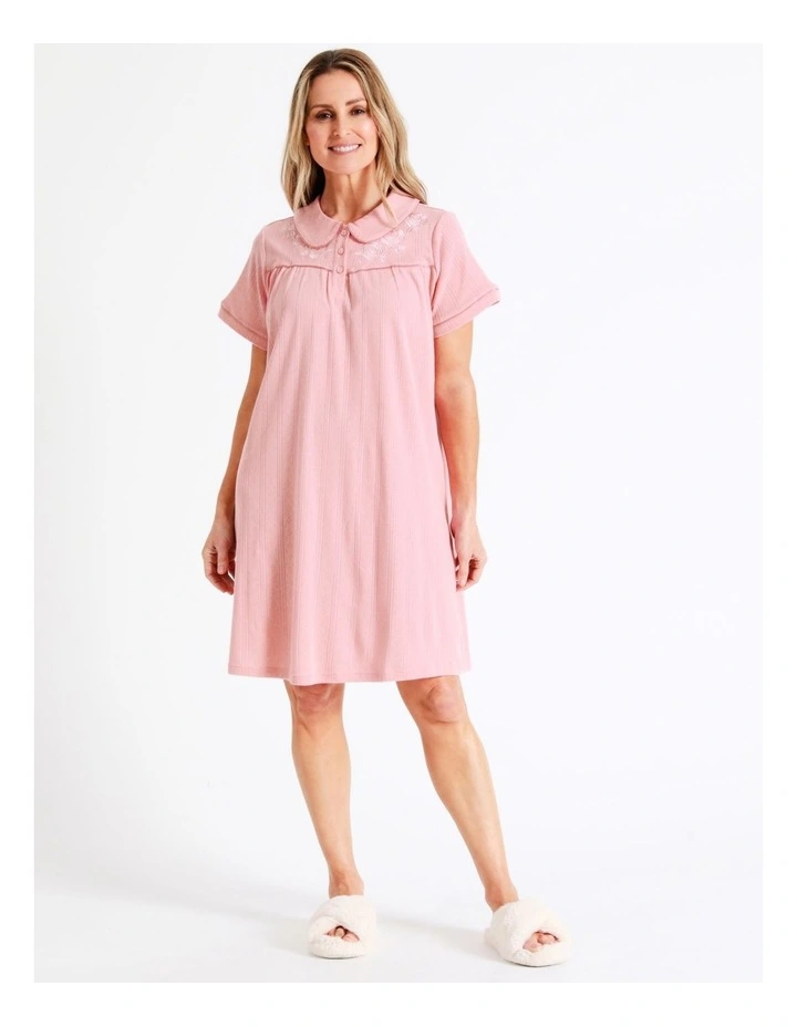 SOHO Knit Short Sleeve Nightie In Dusty Pink 2 SOHO Knit Short Sleeve Nightie In Dusty Pink - Image 2
