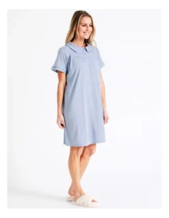 SOHO Knit Short Sleeve Nightie In Blue