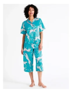 Chloe & Lola Satin 3/4 Sleep Pant In Teal -SOHO Shop 943551820 3 720x928