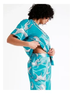 Chloe & Lola Satin 3/4 Sleep Pant In Teal -SOHO Shop 943551820 5 720x928