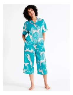 Chloe & Lola Satin 3/4 Sleep Pant In Teal -SOHO Shop 943551820 6 720x928
