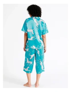 Chloe & Lola Satin 3/4 Sleep Pant In Teal -SOHO Shop 943551820 7 720x928