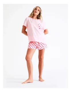 Chloe & Lola Satin Short PJ Set In Pink