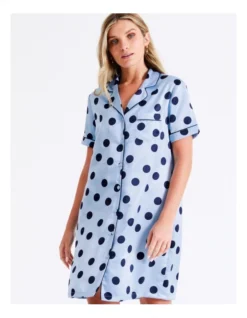 Chloe & Lola Satin Spot Sleep Shirt In Blue -SOHO Shop 943552630 3 720x928