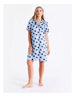Chloe & Lola Satin Spot Sleep Shirt In Blue -SOHO Shop 943552630 4 720x928