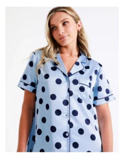 Chloe & Lola Satin Spot Sleep Shirt In Blue -SOHO Shop 943552630 5 720x928