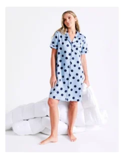 Chloe & Lola Satin Spot Sleep Shirt In Blue -SOHO Shop 943552630 7 720x928