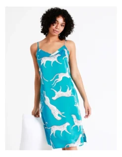 Chloe & Lola Satin Chemise In Teal