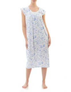 Lucia Flutter Sleeve Mid Nightie In Blue