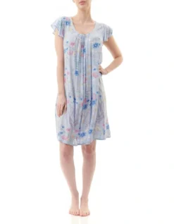 Nicolette Flutter Sleeve Short Nightie In Blue