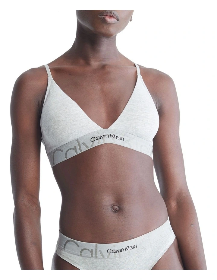 Calvin Klein Embossed Icon Cotton Triangle Bralette In Grey 3 Calvin Klein Embossed Icon Cotton Triangle Bralette In Grey - Image 3