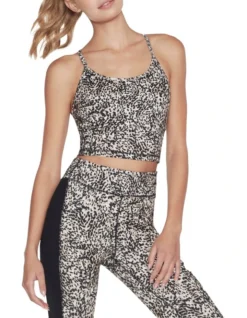 Skechers GoStretch Mini Cheetah Racerback Long Line Bra In Brown Multi