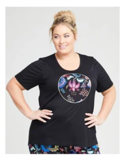 Bamboo Floralia Pyjama Top In Black