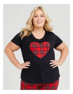 Bamboo Check Heart Pyjama Top In Black -SOHO Shop 951416650 3 720x928