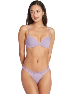 Stripe Elastic & Papertouch Demi Bra In Chalk Violet