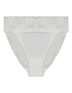 Lace Trim High Cut Brief In White