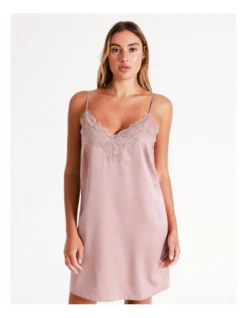 Chloe & Lola Satin Lace Chemise In Dusty Pink -SOHO Shop 958165390 5 720x928
