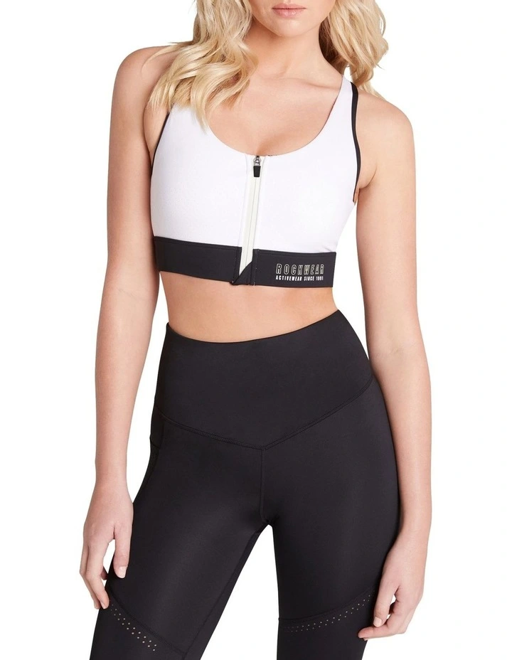 Walk The Line Zip Medium Impact Sports Bra In White 1 Walk The Line Zip Medium Impact Sports Bra In White