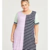 Bamboo Spliced Stripe Nightie Navy/lavender