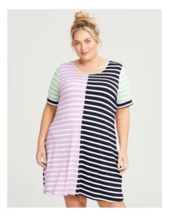 Bamboo Spliced Stripe Nightie Navy/lavender