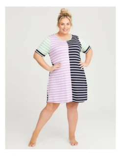 Bamboo Spliced Stripe Nightie Navy/lavender -SOHO Shop 963517780 4 720x928