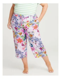 Natural Floral Pyjama Crop Pant In Multi
