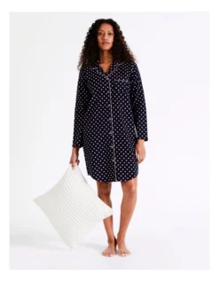 SOHO Flannelette Nightshirt In Navy Spot