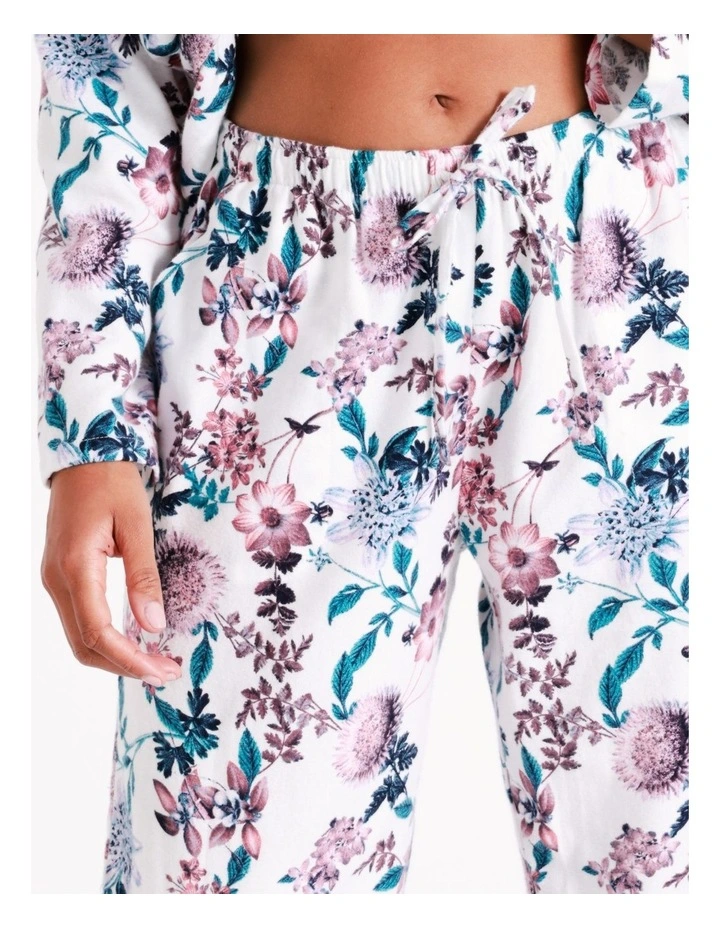 SOHO Twill Flannelette Pyjama Set In White Floral 3 SOHO Twill Flannelette Pyjama Set In White Floral - Image 3