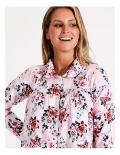 SOHO Timeless Flannelette Mid Length Nightie In Pink Roses -SOHO Shop 966004840 4 720x928
